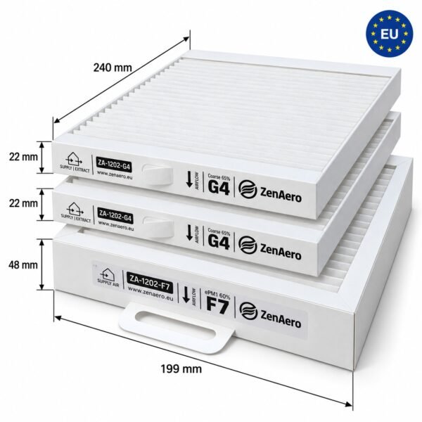 brofer-rdcd40sk-rdcd50sk-filtri-f7-2xg4-dimensioni Dimensioni filtri Brofer RDCD40SK / RDCD50SK – F7 240 × 199 × 48 mm, 2 × G4 240 × 199 × 22 mm