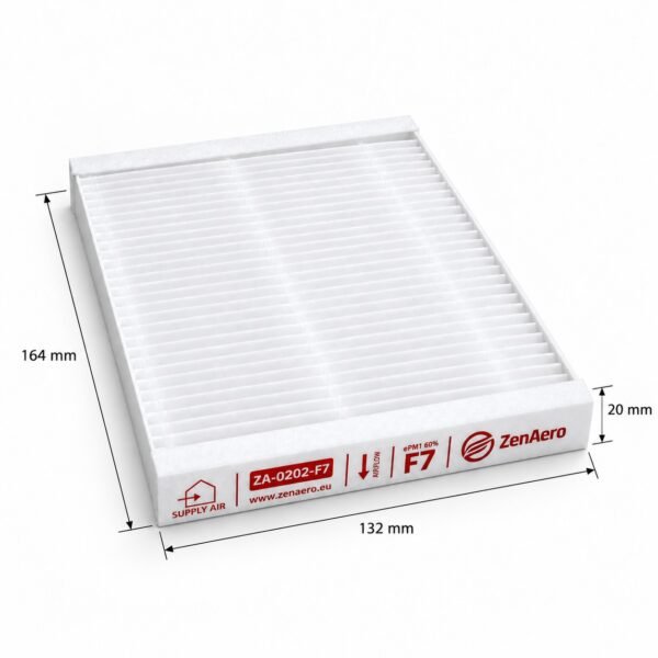 Dimensioni filtro F7 Brink Sky 150 / Sky 200 Dimensioni del filtro F7 per Brink Sky 150 e Brink Sky 200: 132 × 164 × 20 mm