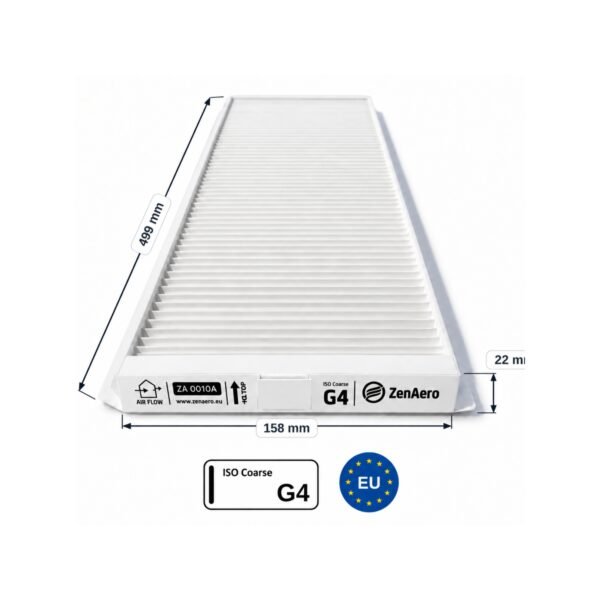 zehnder-comfoair-q-350-450-600-filter-g4-g4-abmessungen Dimensioni filtri Zehnder ComfoAir Q 350 / 450 / 600 G4 + G4 – 499 × 158 × 22 mm