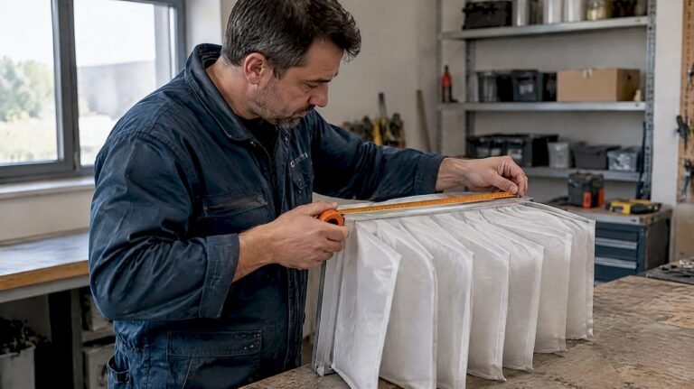 Installatore che monta un filtro a tasche generico